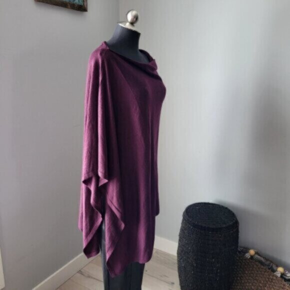 Echo Purple Poncho Sweater One Sz Burgundy Wine - Picture 8 of 9